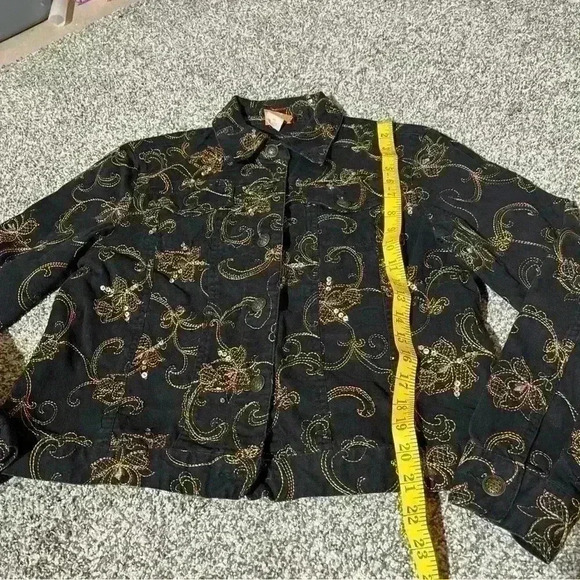 Hearts of Palm Floral Embroidered Trapeze Jacket Black Size 10- Note - Picture 2 of 11